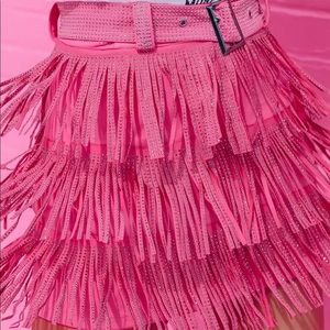 Pink rhinestone fringe skirt